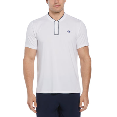Piped Blade Collar Performance Tennis Polo Shirt In Bright White