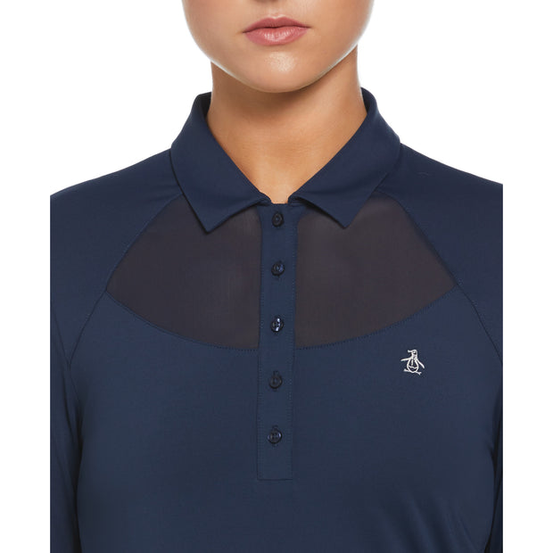 Women's Mesh Yoke Golf Polo Shirt In Black Iris