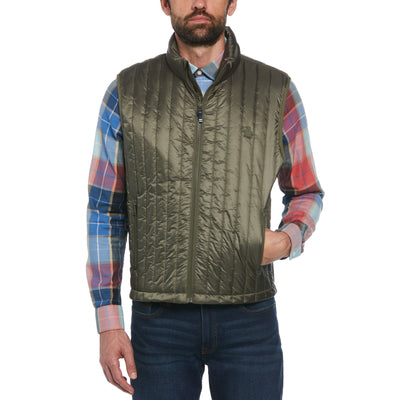 Poly Fill Vertical Channel Gilet In Dusty Olive