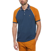 Organic Cotton Raglan Colour Block Polo In Sargasso Sea