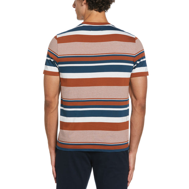 Organic Jersey Yarn Dyed Stripe T-Shirt In Ginger Bread