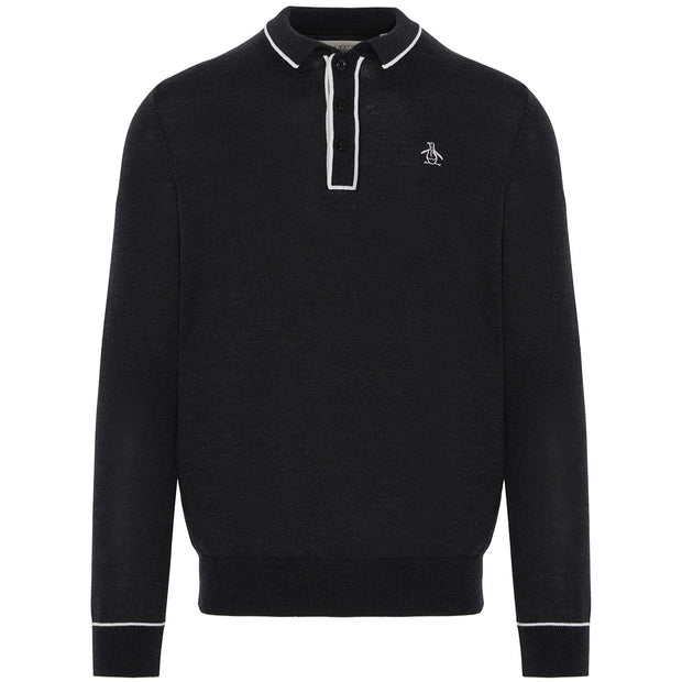 The Earl Merino Wool Blend Golf Sweater In Dark Caviar Heather