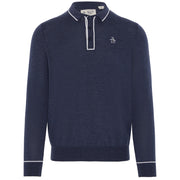 The Earl Merino Wool Blend Golf Sweater In Black Iris Bijou Heather