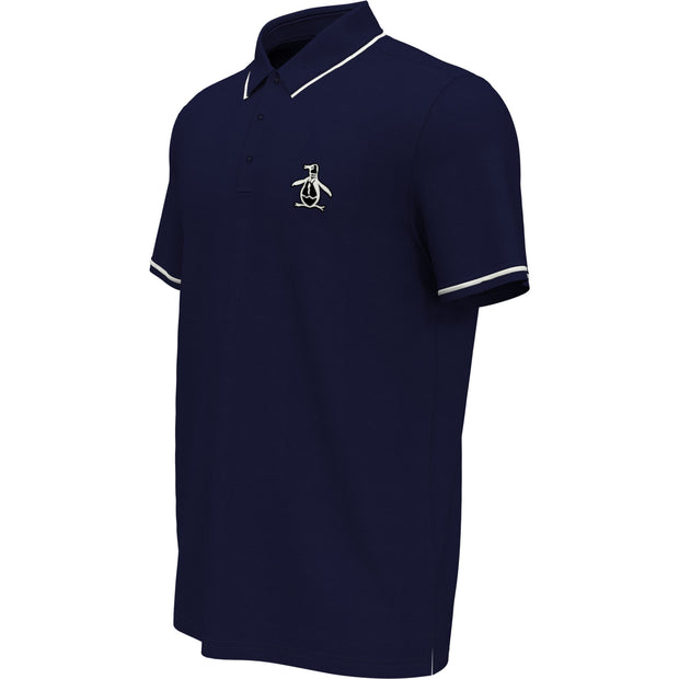 Oversized Pete Tipped Short Sleeve Golf Polo Shirt In Black Iris