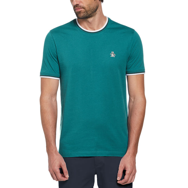 Tipped Ringer Sticker Pete T-Shirt In Antique Green