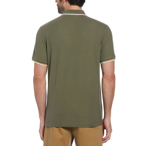 Organic Cotton Pique Polo Shirt With Tipped Collar In Dusty Olive