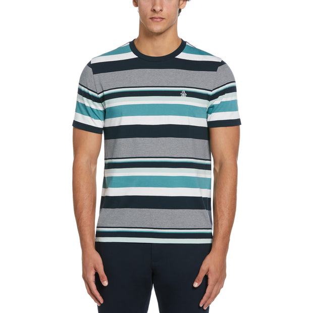 Organic Jersey Yarn Dyed Stripe T-Shirt In Teal