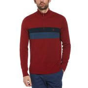 1/4 Zip Colour Block Jumper In Red Dahlia