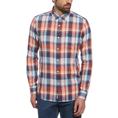 Long Sleeve Eco Stretch Plaid Shirt In Sargasso Sea