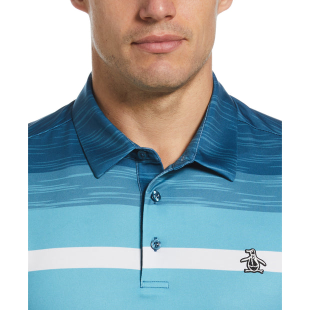 Colour Block Engineered Marl Stripe Golf Polo Shirt In Corsair