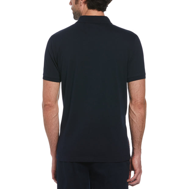 Cotton Novelty Jacquard Front Polo Shirt In Dark Sapphire