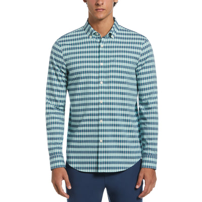 Eco Chambray Stretch Plaid Shirt In Blue Haze