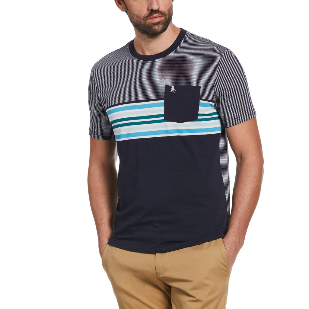 Striped Color Block Pocket Tee In Blue | Original Penguin®