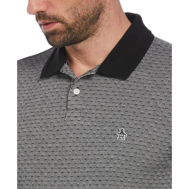 Cotton Pique Jacquard Polo Shirt In True Black