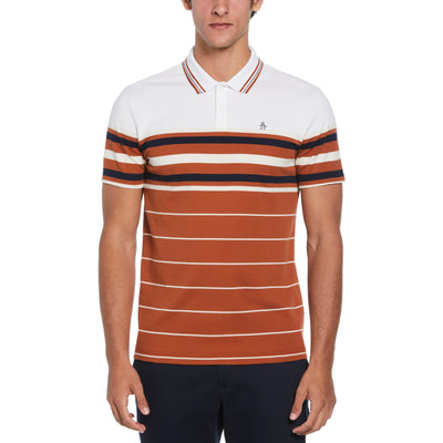 Cotton Interlock Yarn Dyed Striped Polo Shirt In Ginger Bread