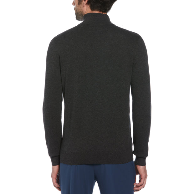 1/4 Zip Cotton Jersey Sweater In Dark Charcoal Heather