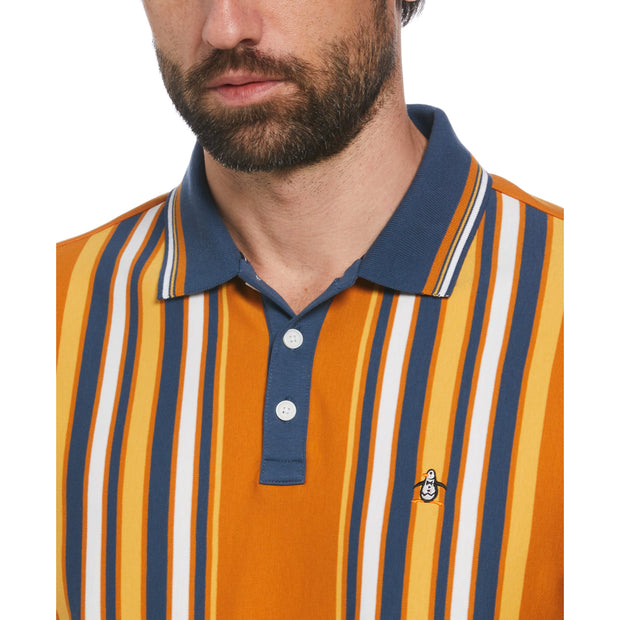 Organic Cotton Bowling Stripe Polo In Sudan Brown