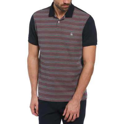 Cotton Novelty Jacquard Front Polo Shirt In Dark Sapphire