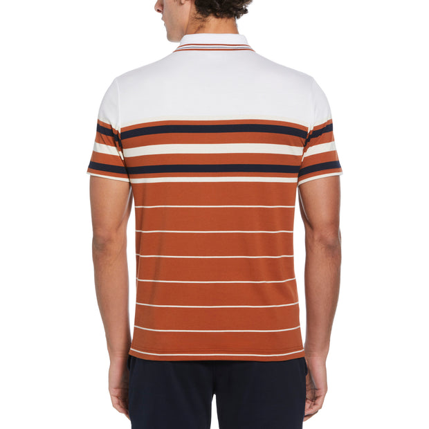 Cotton Interlock Yarn Dyed Striped Polo Shirt In Ginger Bread