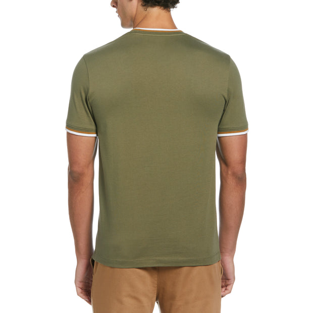 Tipped Ringer Sticker Pete T-Shirt In Dusty Olive