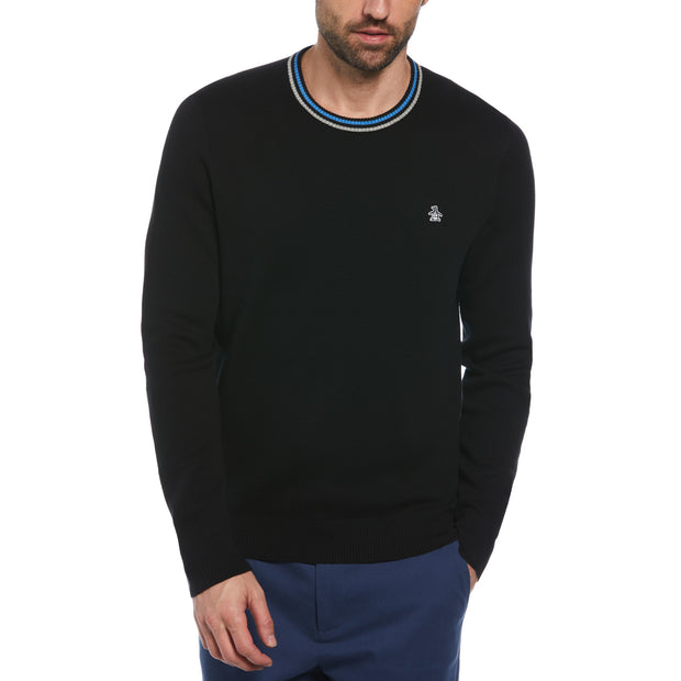 Tipped Crew Neck Jumper In True Black