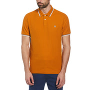 Organic Cotton Pique Short Sleeve Polo Shirt With Tipped Collar In Sudan Brown