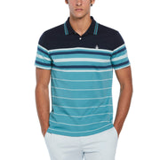 Cotton Interlock Yarn Dyed Striped Polo Shirt In Teal