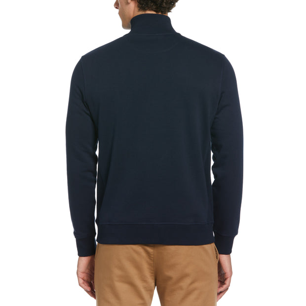 Sticker Pete Fleece Organic Cotton Quarter Zip Sweatshirt In Dark Sapphire