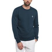 Sticker Pete Fleece Crew Neck Sweatshirt In Blue Wing Teal