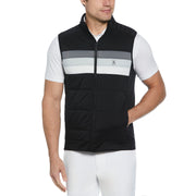 Retro Colour Block Mixed Media Insulated Golf Gilet In Caviar