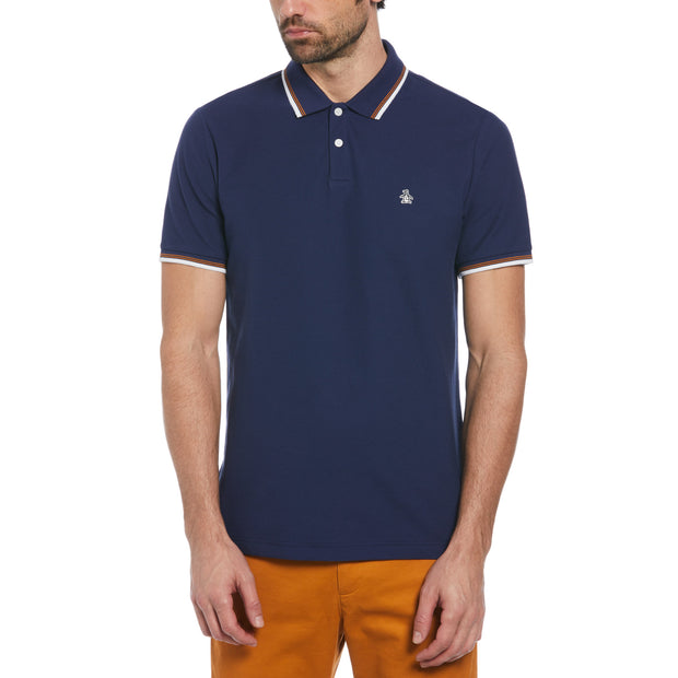 Organic Cotton Pique Shirt With Tipped Collar In Medieval Blue