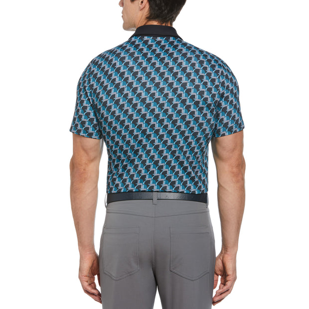 All Over Penguin Print Golf Polo Shirt In Caviar