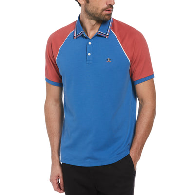 Organic Cotton Raglan Color Block Polo In Star Sapphire