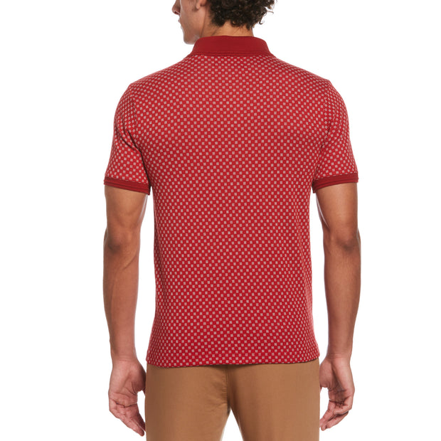 Cotton Pique Jacquard Polo Shirt In Red Dahlia