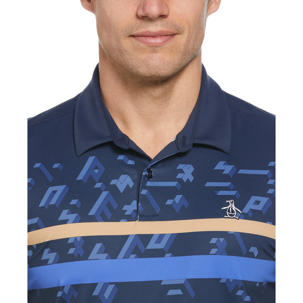 Got Game Engineered Striped Printed Golf Polo Shirt In Black Iris