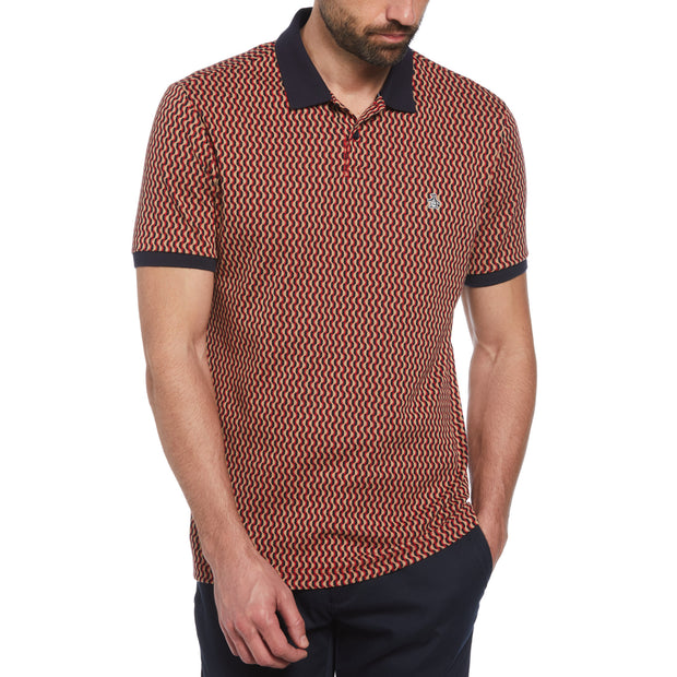 Mini Geo Print Polo Shirt In Racing Red