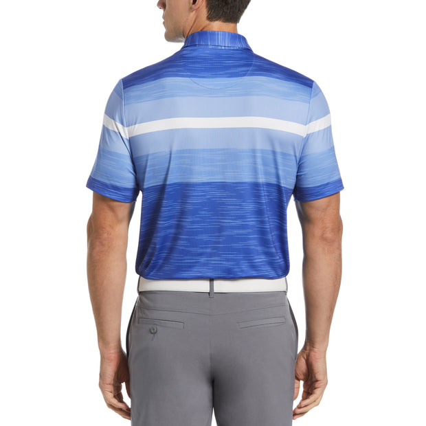 Colour Block Engineered Marl Stripe Golf Polo Shirt In Amparo Blue