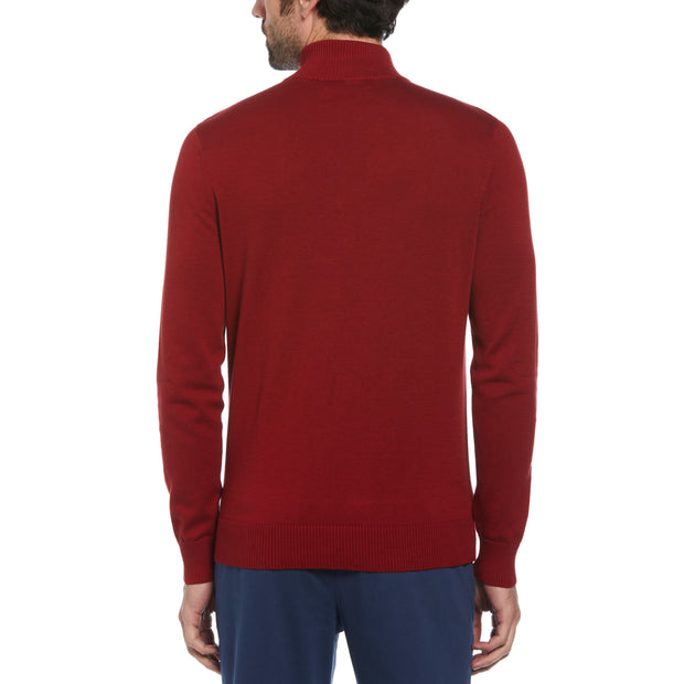 1/4 Zip Colour Block Jumper In Red Dahlia