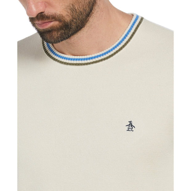 Tipped Crew Neck Jumper In Birch