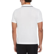 Button Front Textured Earl Polo Shirt In Bright White