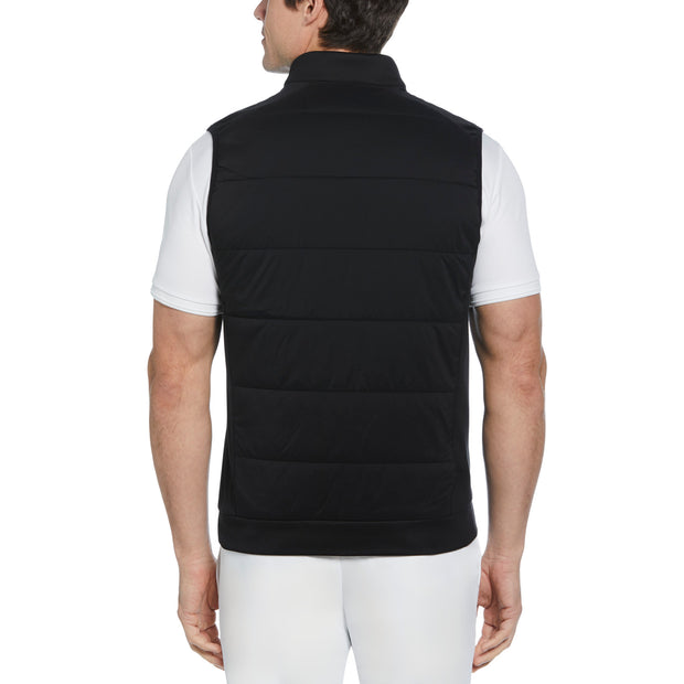 Retro Colour Block Mixed Media Insulated Golf Gilet In Caviar