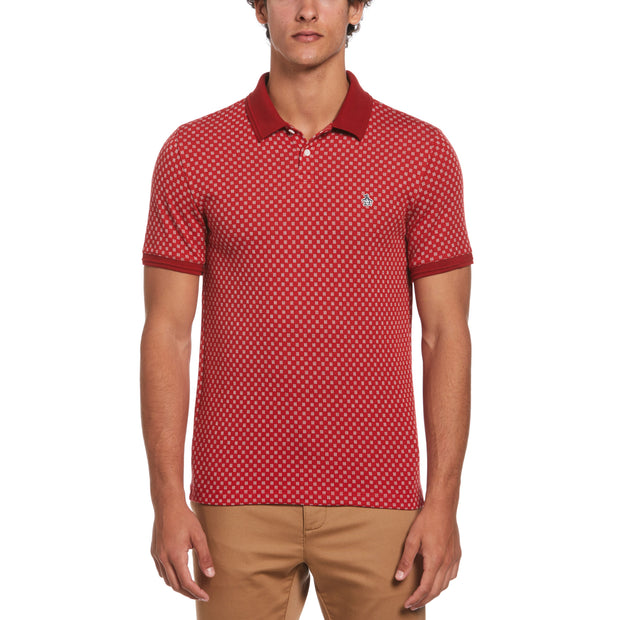 Cotton Pique Jacquard Polo Shirt In Red Dahlia