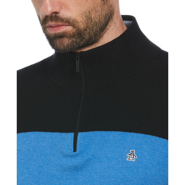 Chest Stripe 1/4 Zip Sweater In True Black