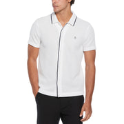 Button Front Textured Earl Polo Shirt In Bright White