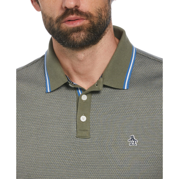 Jacquard Polo Shirt With Tipping In Dusty Olive