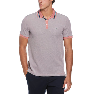 Birdseye Pique Tipped Polo Shirt In Dusty Rose