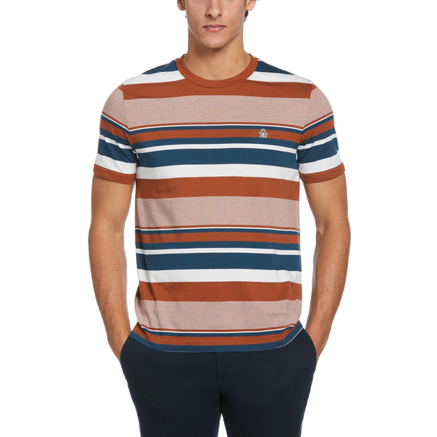 Organic Jersey Yarn Dyed Stripe T-Shirt In Ginger Bread