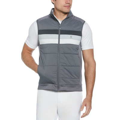 Retro Colour Block Mixed Media Insulated Full Zip Golf Gilet In Quiet Shade