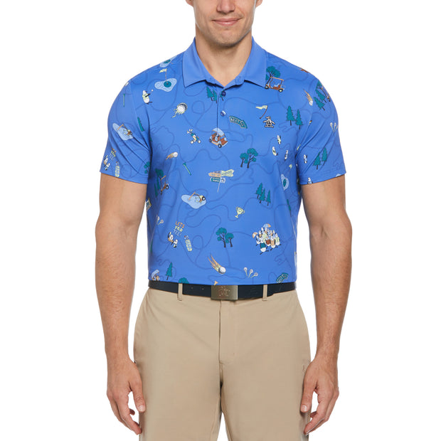 Pete’s Game Print Golf Polo Shirt In Amparo Blue