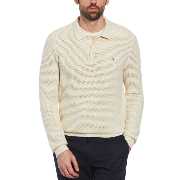 Mesh Sweater Polo Shirt In Birch